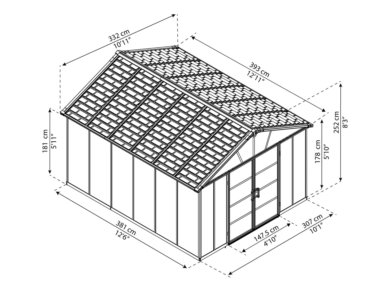 Yukon 11ft. x 13ft. Garden Shed With Floor - Dark Grey Polycarbonate Panels
