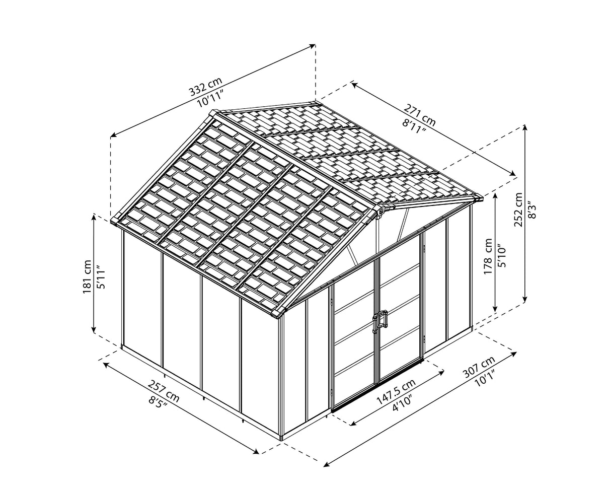 Yukon 11ft. x 9ft. Garden Shed Without Floor - Dark Grey Polycarbonate Panels