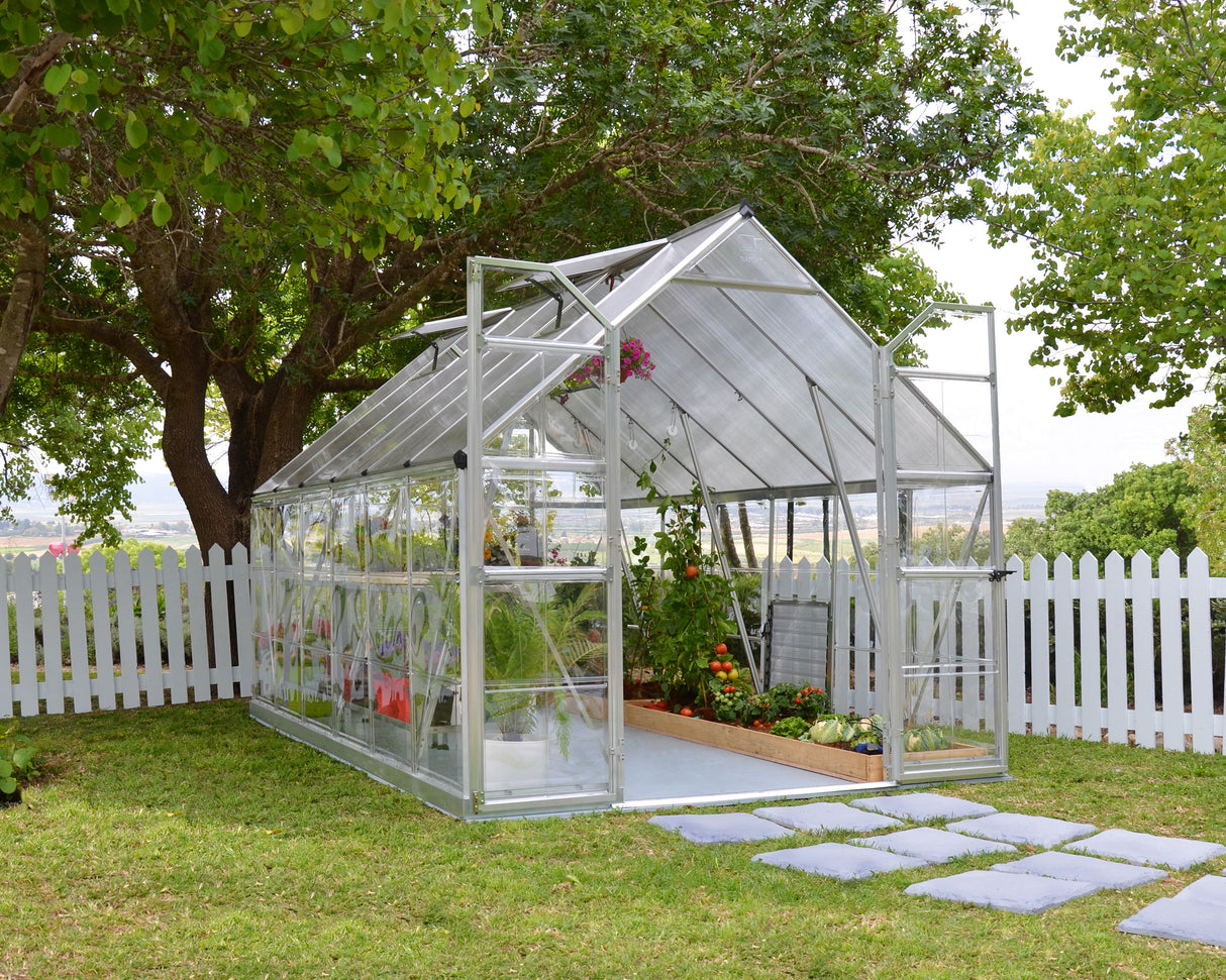 Balance 8' x 12' Greenhouse - Silver Frame & Hybrid Polycarbonate Panels