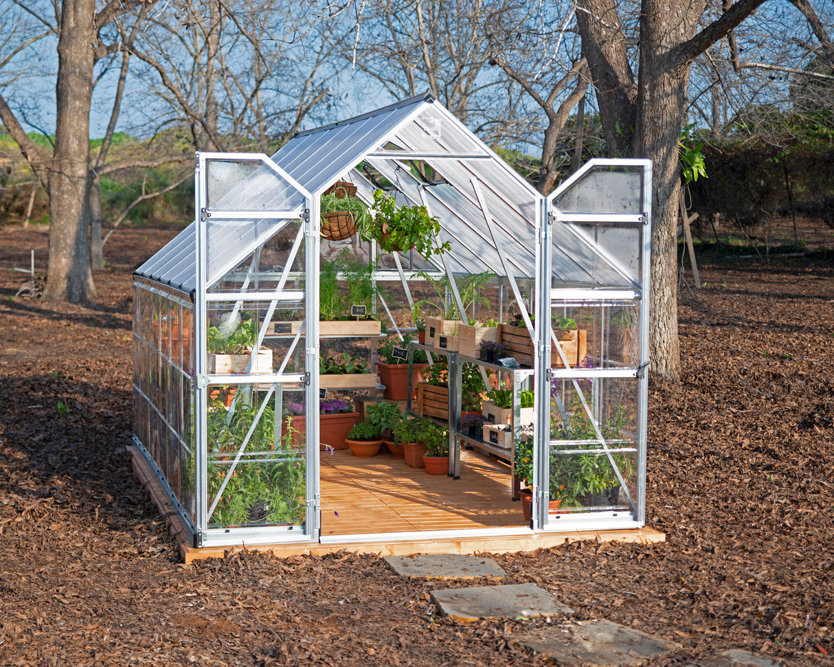 Balance 8' x 12' Greenhouse - Silver Frame & Hybrid Polycarbonate Panels