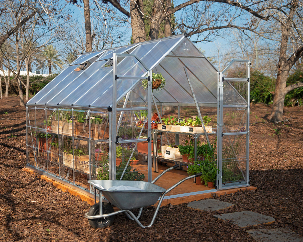 Balance 8' x 12' Greenhouse - Silver Frame & Hybrid Polycarbonate Panels