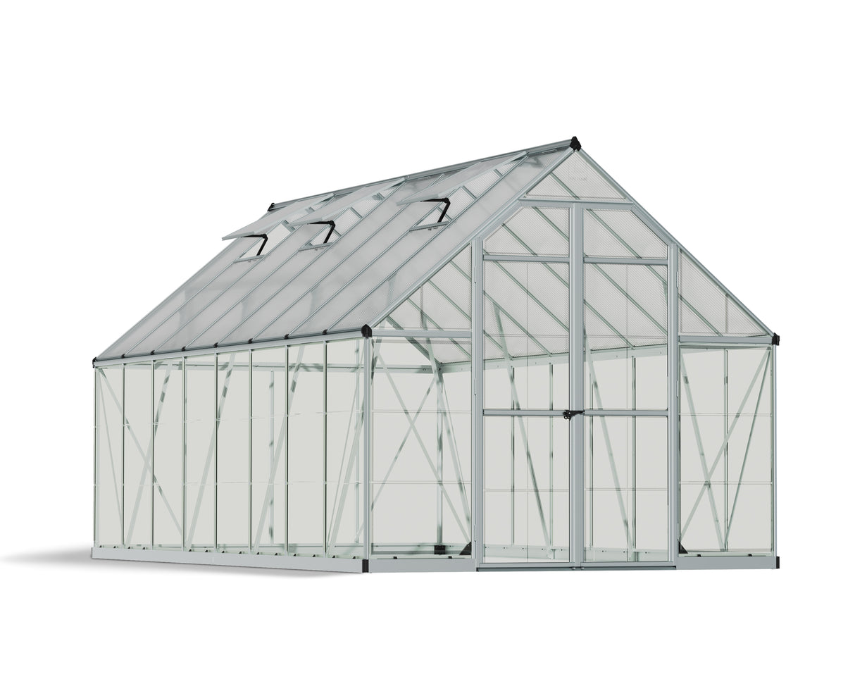 Balance 8' x 16' Greenhouse - Silver Frame & Hybrid Polycarbonate Panels