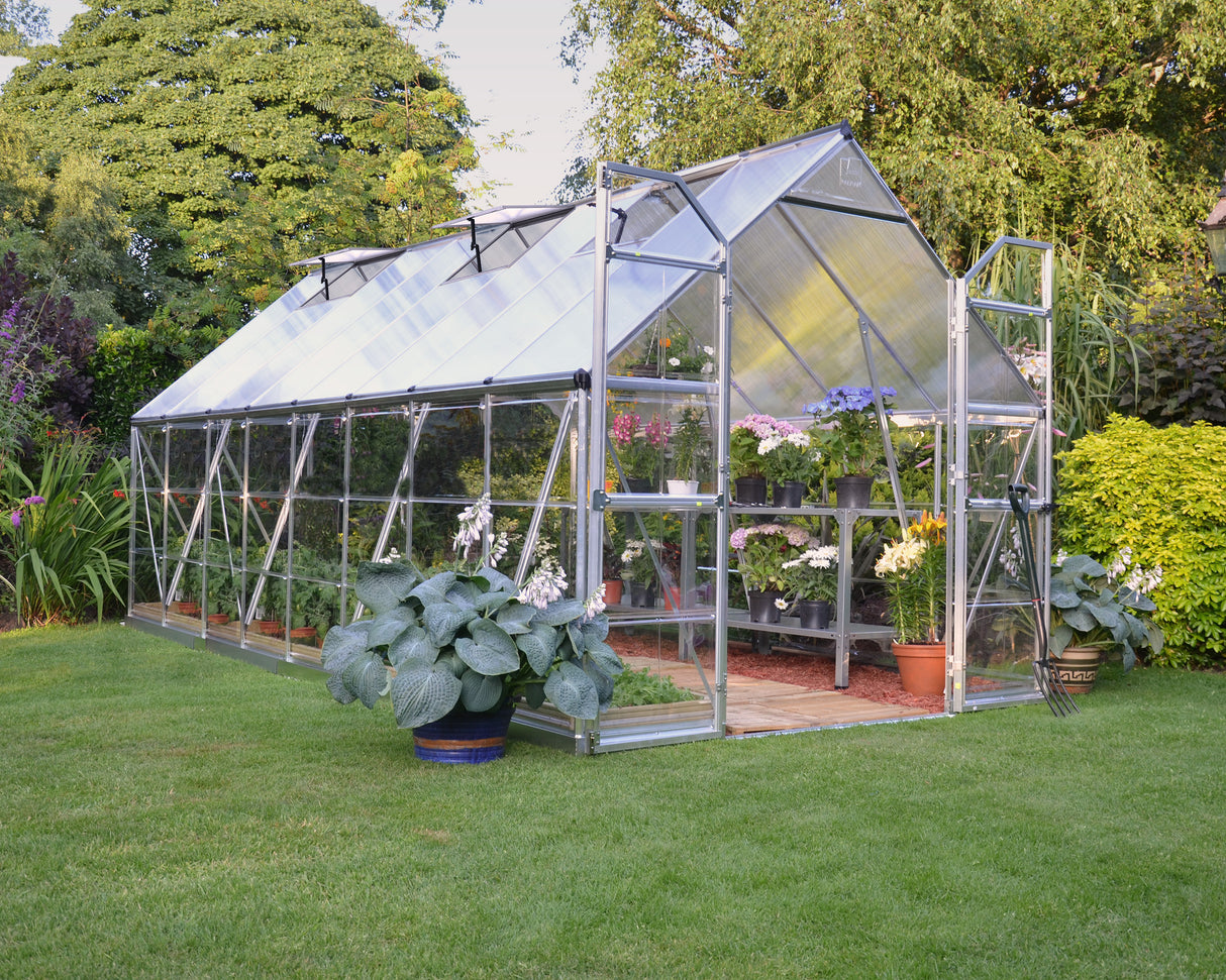 Balance 8' x 16' Greenhouse - Silver Frame & Hybrid Polycarbonate Panels
