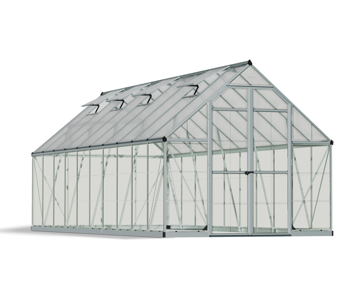 Balance 8' x 20' Greenhouse - Silver Aluminium Frame & Hybrid Polycarbonate Panels