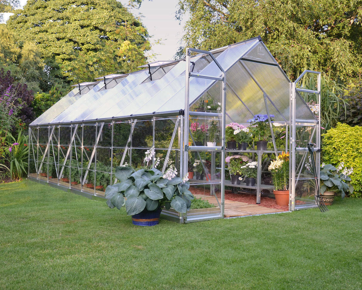 Balance 8' x 20' Greenhouse - Silver Aluminium Frame & Hybrid Polycarbonate Panels