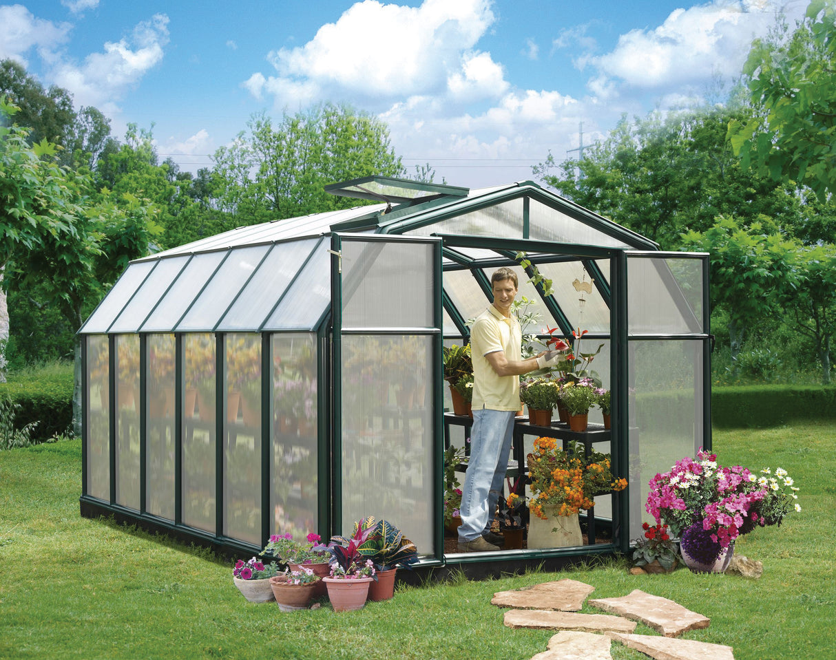 Hobby Gardener 8' x 12' Greenhouse - Green Frame & Twinwall Polycarbonate Panels