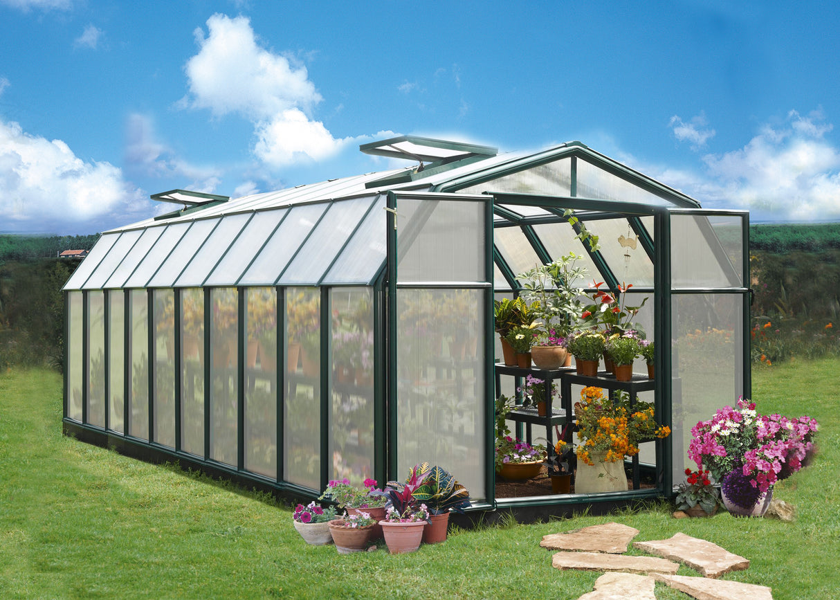 Hobby Gardener 8' x 20' Greenhouse - Green Frame & Twinwall Polycarbonate Panels