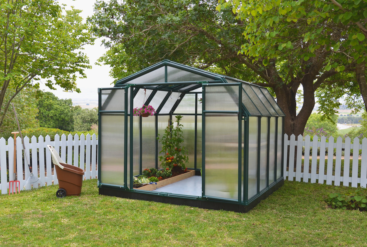 Hobby Gardener 8' x 8' Greenhouse - Green Frame & Twinwall Polycarbonate Panels