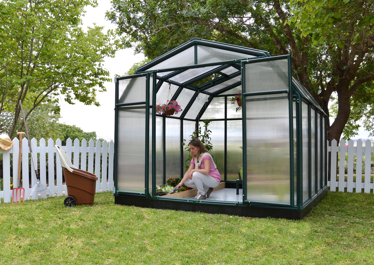 Hobby Gardener 8' x 8' Greenhouse - Green Frame & Twinwall Polycarbonate Panels