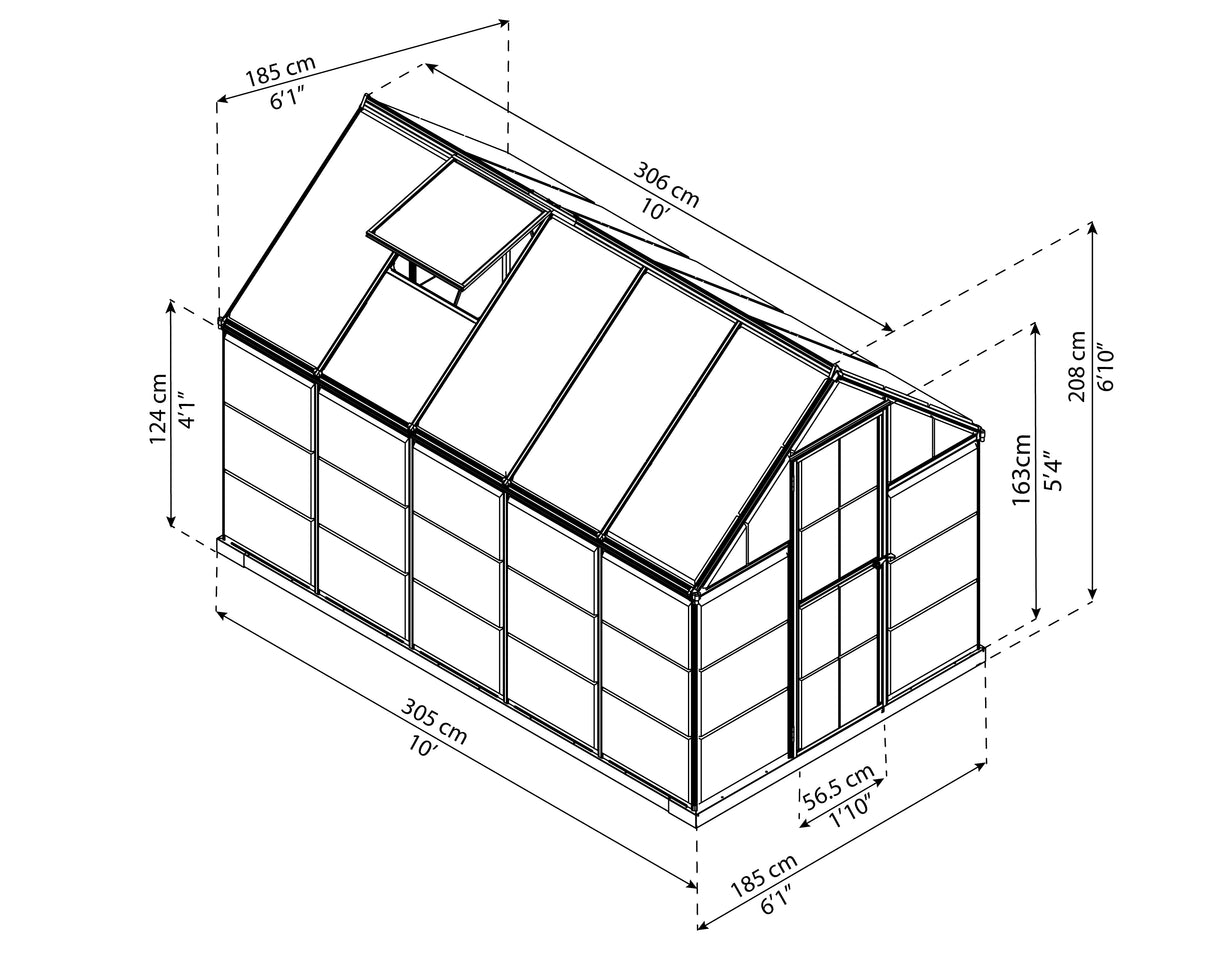 Hybrid 6' x 10' Greenhouse - Grey Frame & Hybrid Polycarbonate Panels