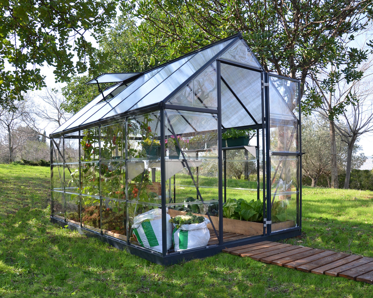 Hybrid 6' x 10' Greenhouse - Grey Frame & Hybrid Polycarbonate Panels