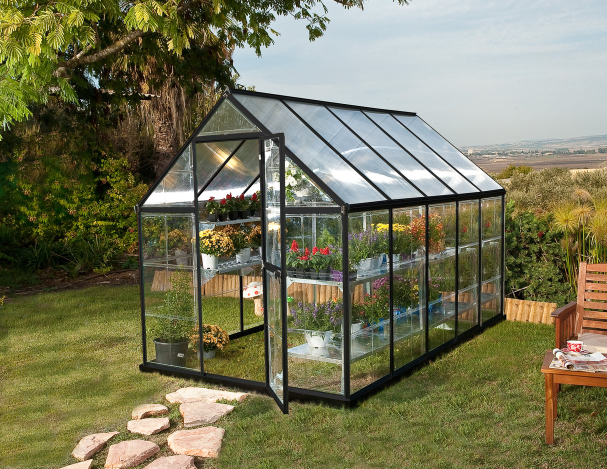 Hybrid 6' x 10' Greenhouse - Grey Frame & Hybrid Polycarbonate Panels