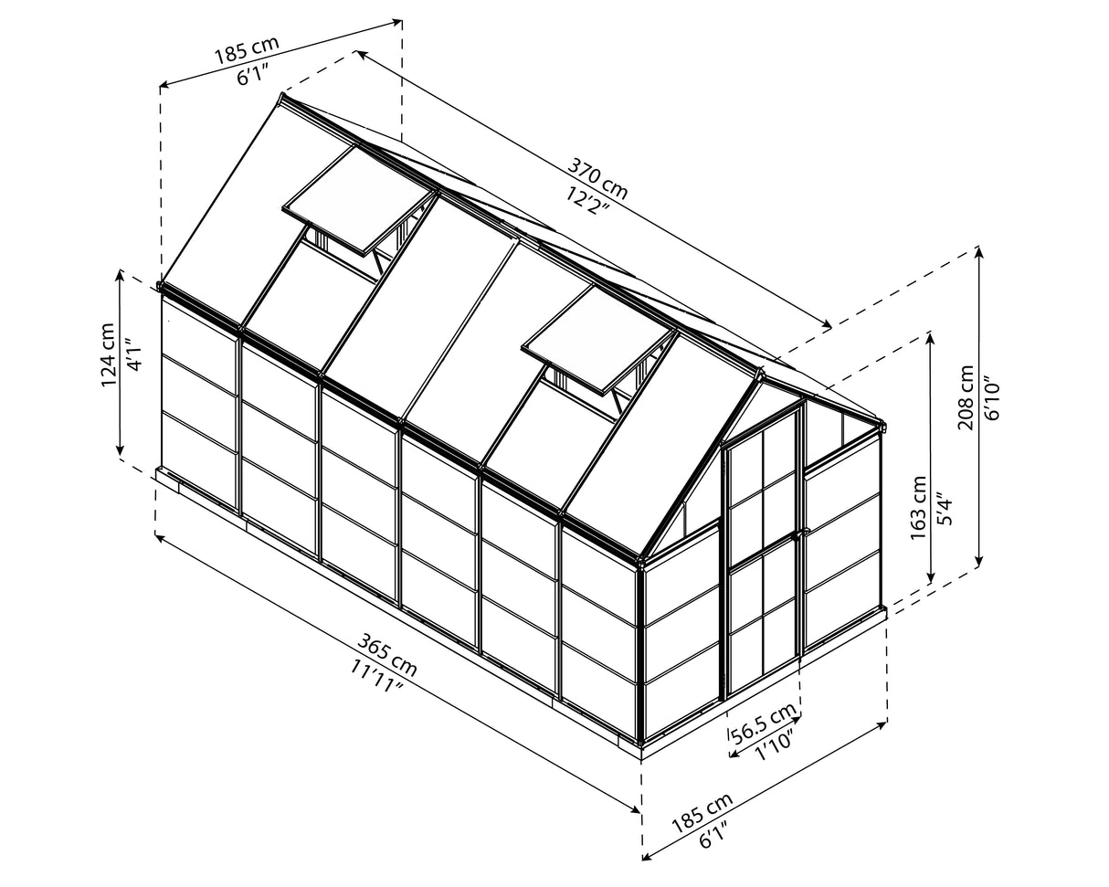 Hybrid 6' x 12' Greenhouse - Green Frame & Hybrid Polycarbonate Panels