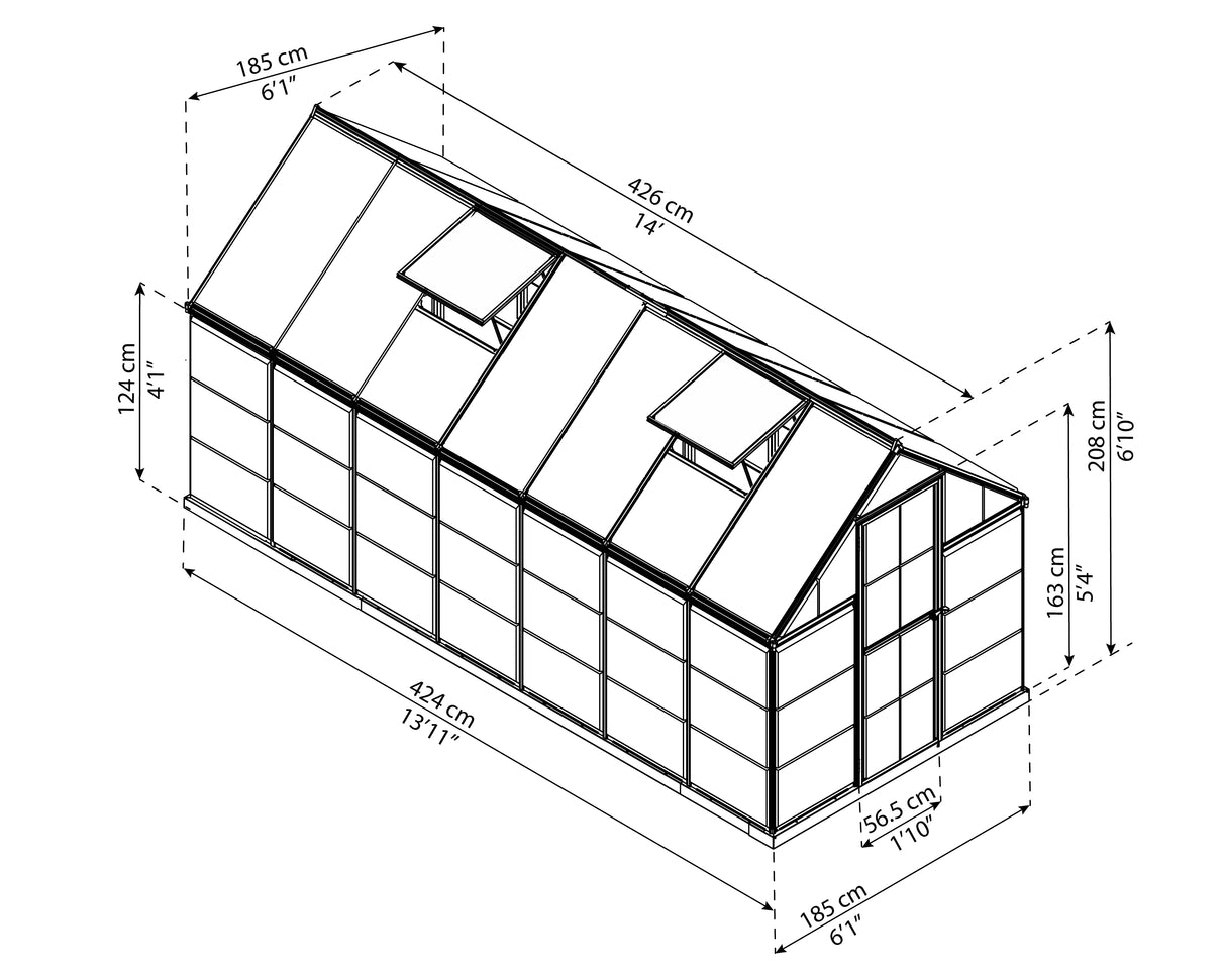 Hybrid 6' x 14' Greenhouse - Silver Frame & Hybrid Polycarbonate Panels