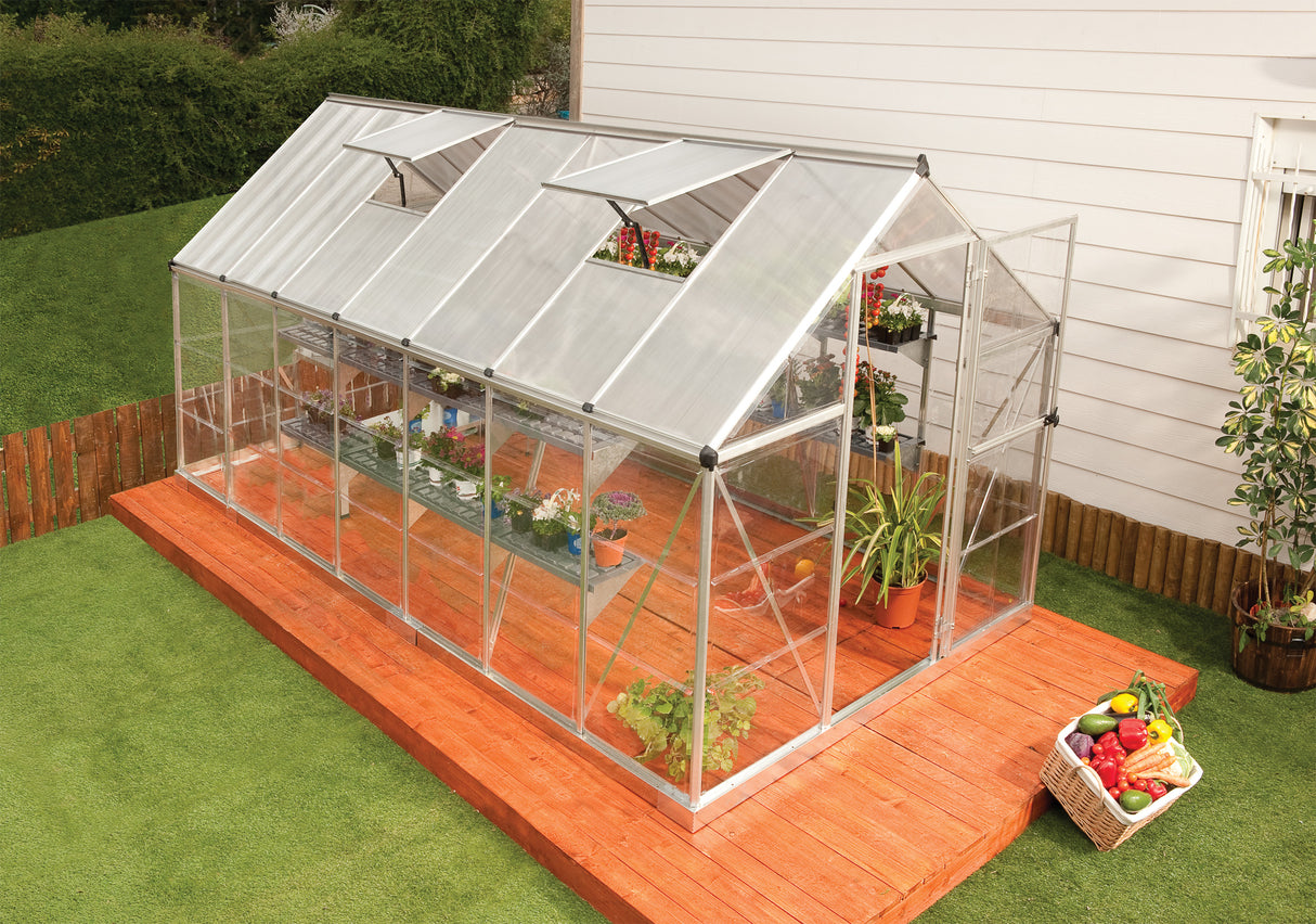 Hybrid 6' x 14' Greenhouse - Silver Frame & Hybrid Polycarbonate Panels