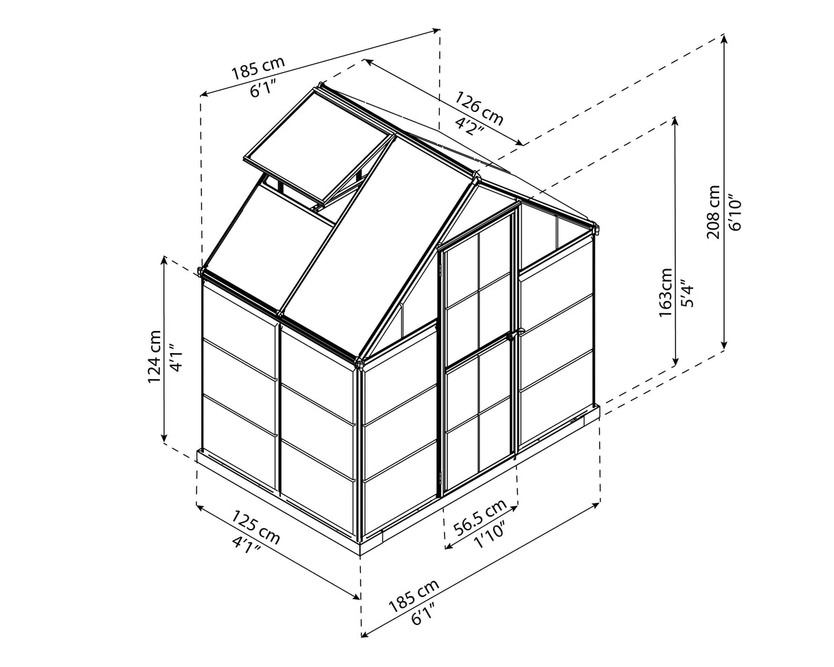 Hybrid 6' x 4' Greenhouse - Green Frame & Hybrid Polycarbonate Panels