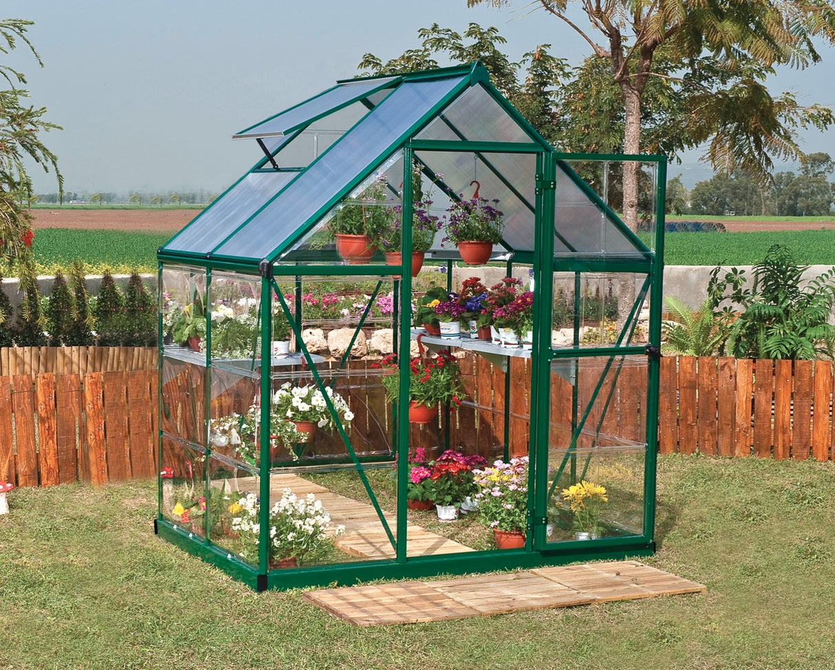 Hybrid 6' x 4' Greenhouse - Green Frame & Hybrid Polycarbonate Panels