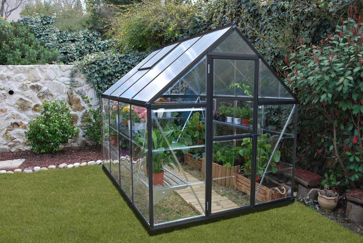 Hybrid 6' x 8' Greenhouse - Grey Frame & Hybrid Polycarbonate Panels