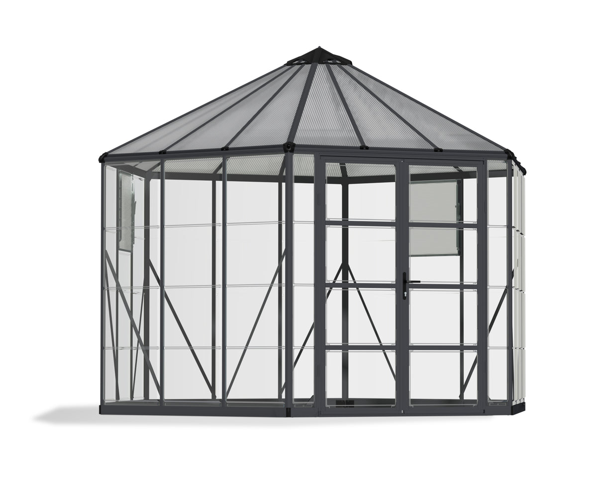 Oasis 12' Hexagonal Greenhouse - Grey Frame & Hybrid Polycarbonate Panels