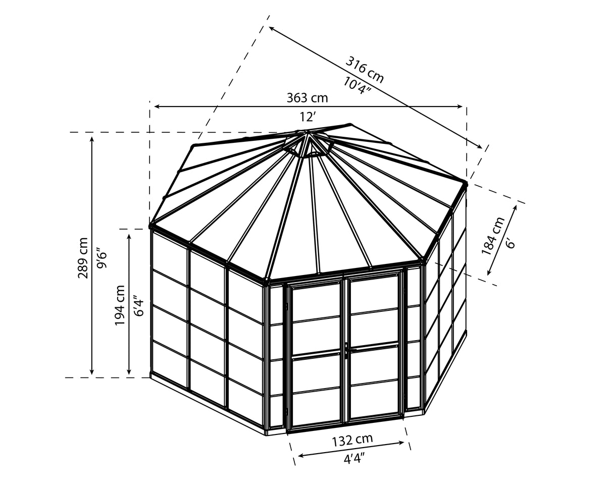 Oasis 12' Hexagonal Greenhouse - Grey Frame & Hybrid Polycarbonate Panels