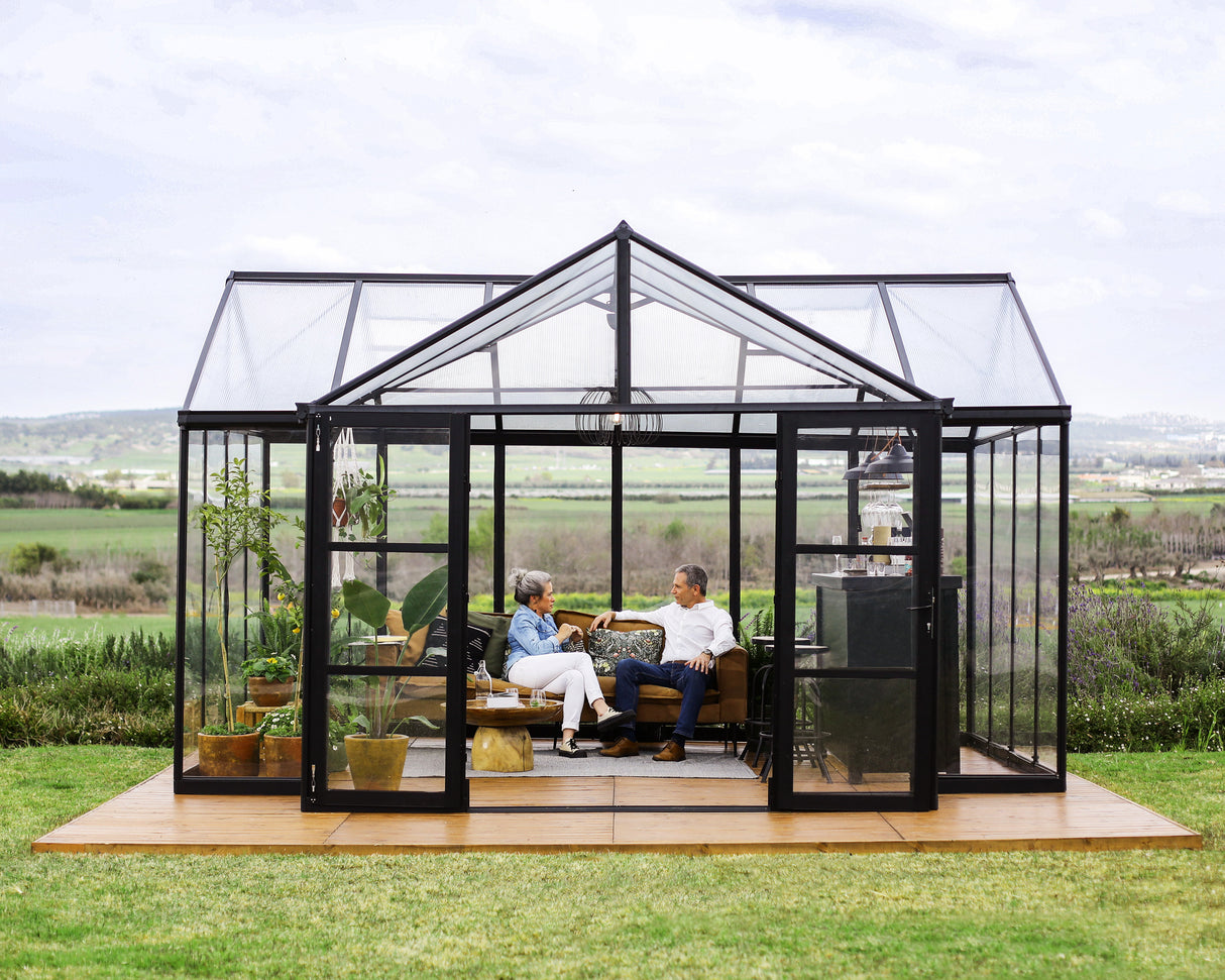 Triomphe 13' x 15' Greenhouse - Black Aluminium Frame & Clear Polycarbonate Panels