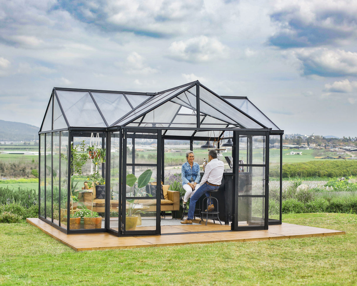 Triomphe 13' x 15' Greenhouse - Black Aluminium Frame & Clear Polycarbonate Panels