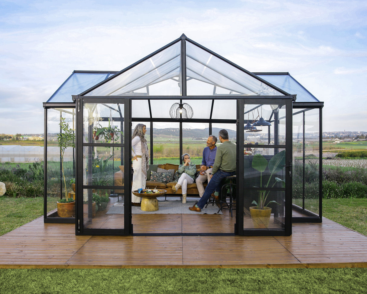 Triomphe 13' x 15' Greenhouse - Black Aluminium Frame & Clear Polycarbonate Panels