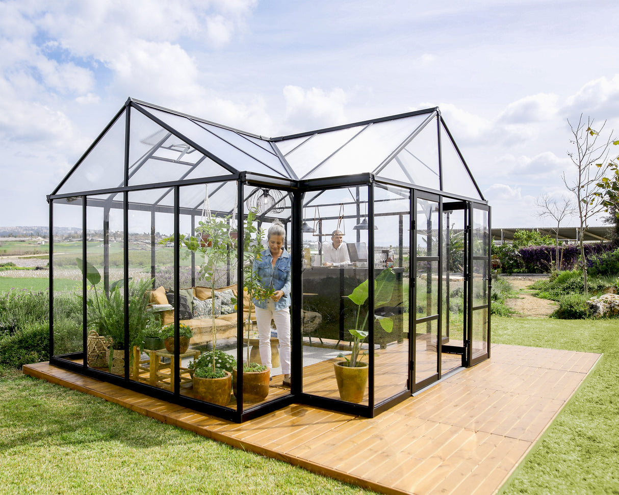 Triomphe 13' x 15' Greenhouse - Black Aluminium Frame & Clear Polycarbonate Panels