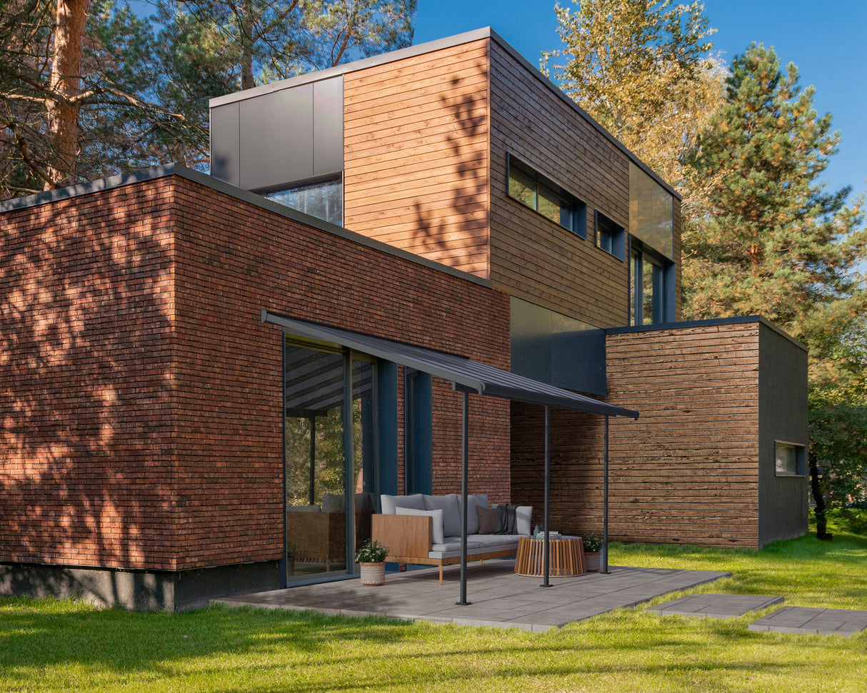 Sierra Patio Cover 3m x 4.3m - Grey Frame & Clear Polycarbonate