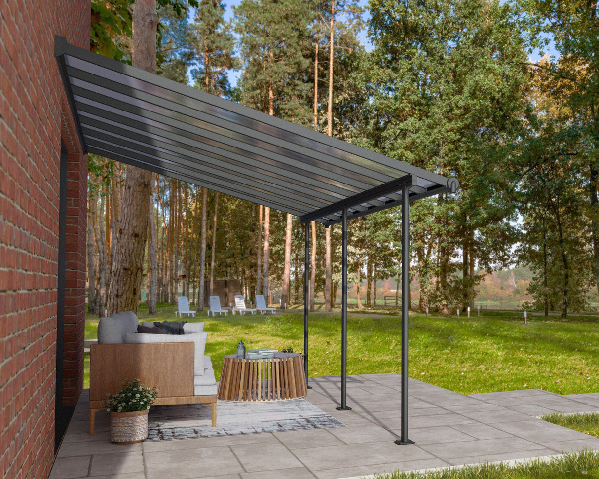 Sierra Patio Cover 3m x 4.3m - Grey Frame & Clear Polycarbonate