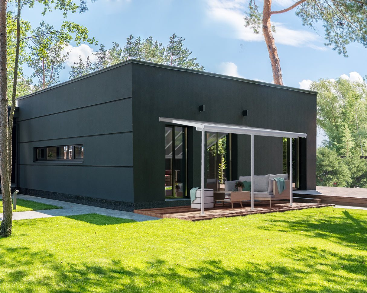 Sierra Patio Cover 3m x 4.3m - White Frame & Clear Polycarbonate