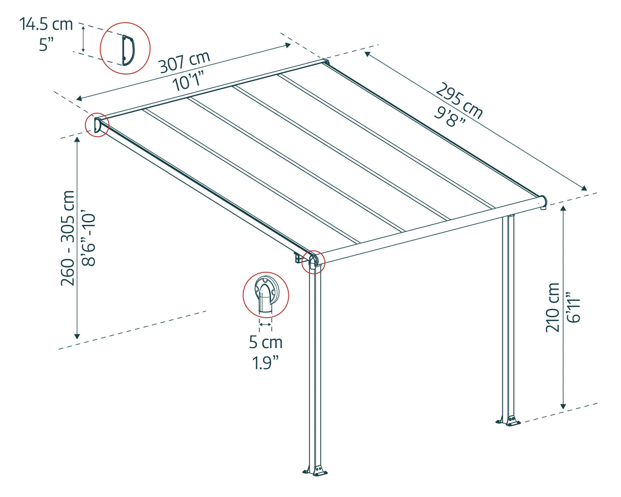 Olympia Patio Cover 3m x 3m - White Frame & Clear Polycarbonate
