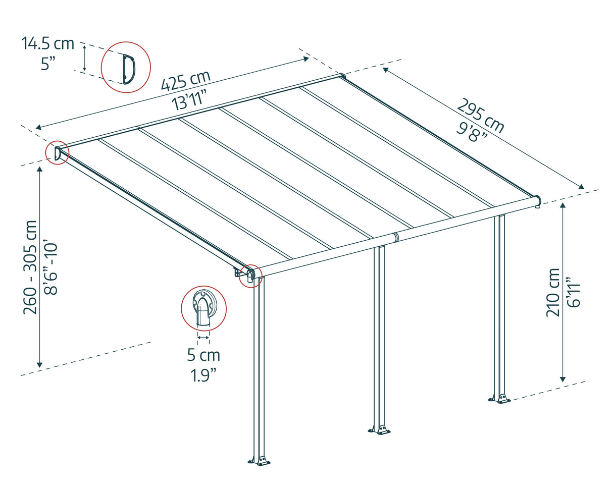 Olympia Patio Cover 3m x 4.3m - Grey Frame & Clear Polycarbonate