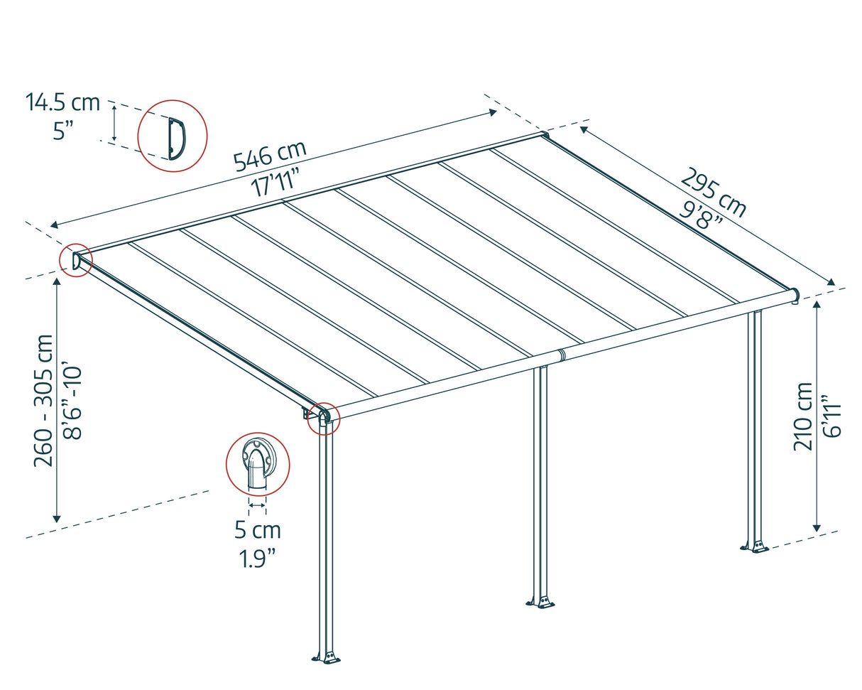 Olympia Patio Cover 3m x 5.5m - White Frame & Clear Polycarbonate