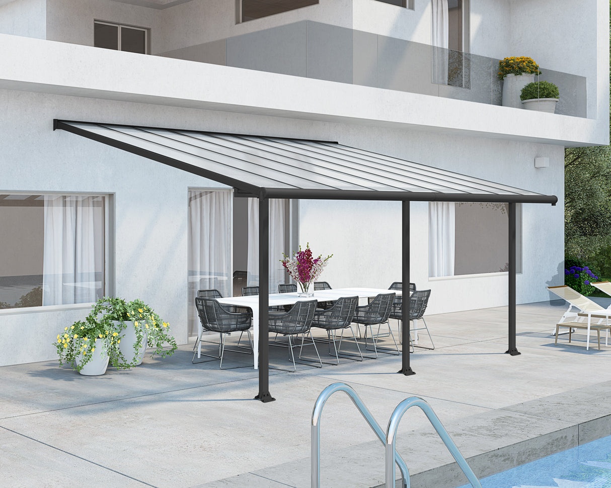 Olympia Patio Cover 3m x 5.5m - Grey Frame & Clear Polycarbonate