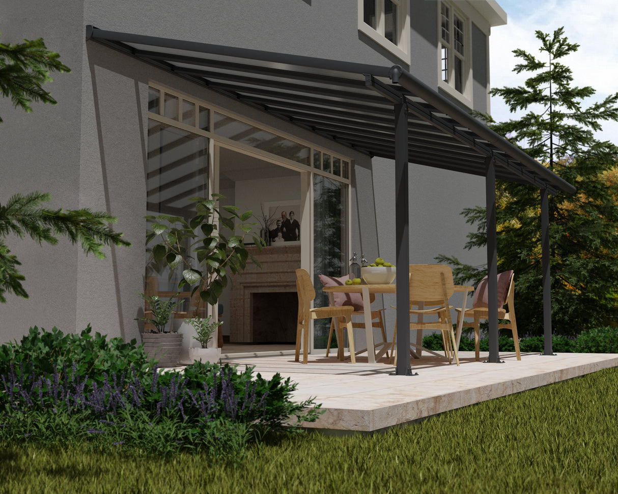 Olympia Patio Cover 3m x 6.2m - Grey Frame & Clear Polycarbonate