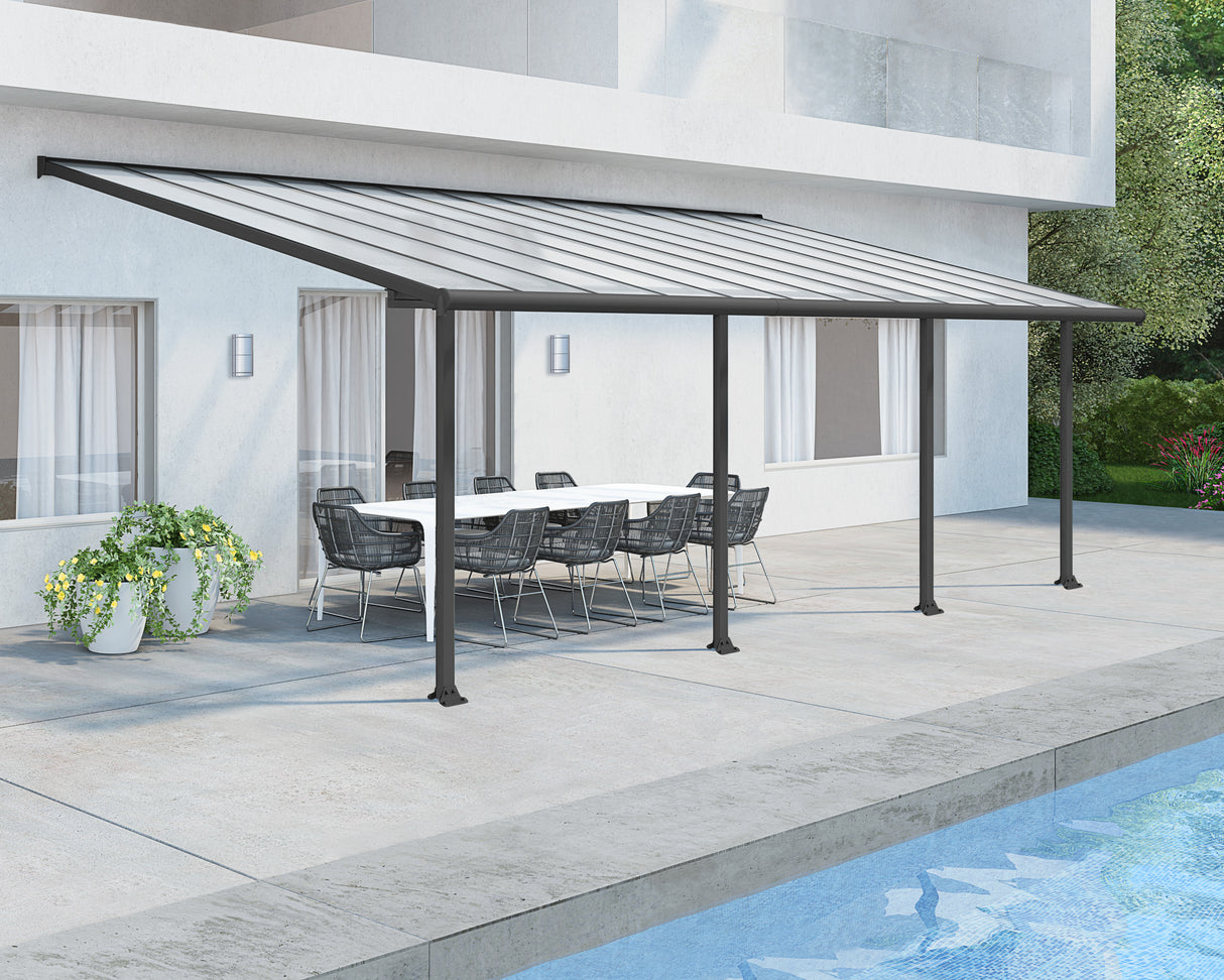 Olympia Patio Cover 3m x 7.4m - Grey Frame & Clear Polycarbonate