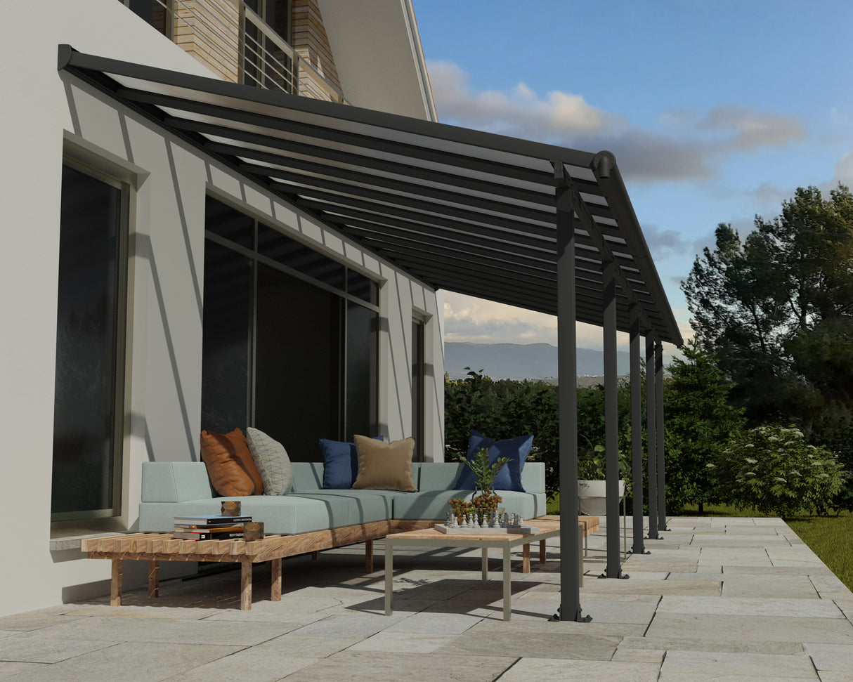 Olympia Patio Cover 3m x 8.6m - Grey Frame & Clear Polycarbonate