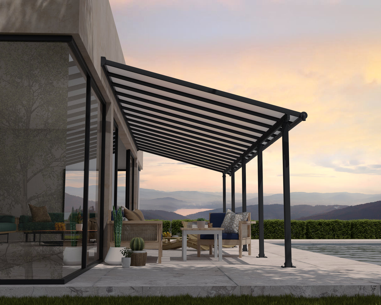 Olympia Patio Cover 3m x 9.2m - Grey Frame & Clear Polycarbonate