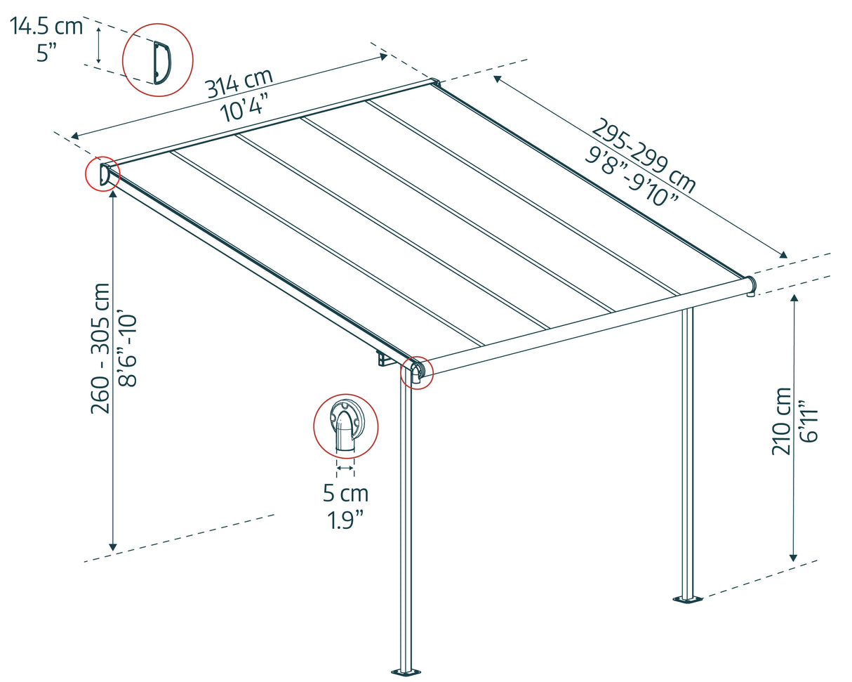Sierra Patio Cover 3m x 3m - White Aluminium Frame & Clear Polycarbonate