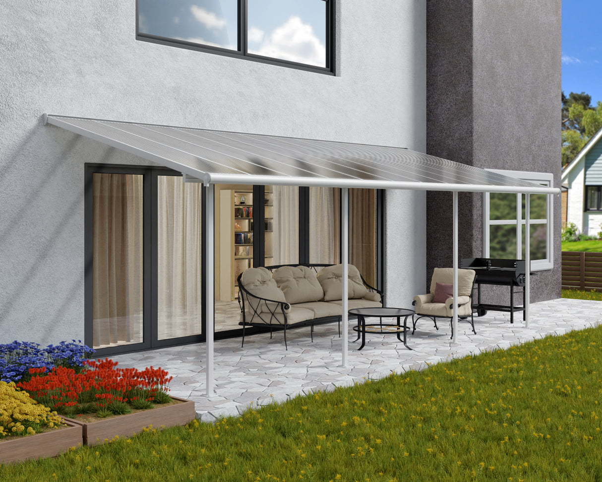 Sierra Patio Cover 3m x 7.4m - White Aluminium Frame & Clear Polycarbonate