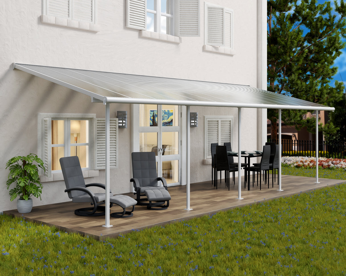 Sierra Patio Cover 3m x 8.6m - White Frame & Clear Polycarbonate