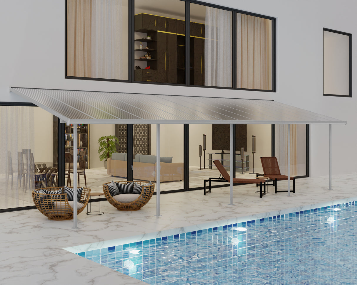 Sierra Patio Cover 3m x 9.2m - White Frame & Clear Polycarbonate