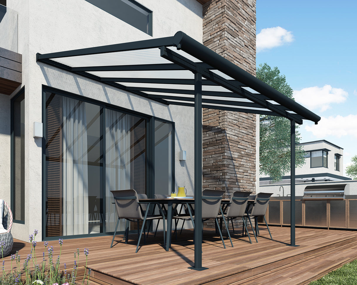 Sierra Patio Cover 3m x 3m - Grey Frame & Clear Polycarbonate