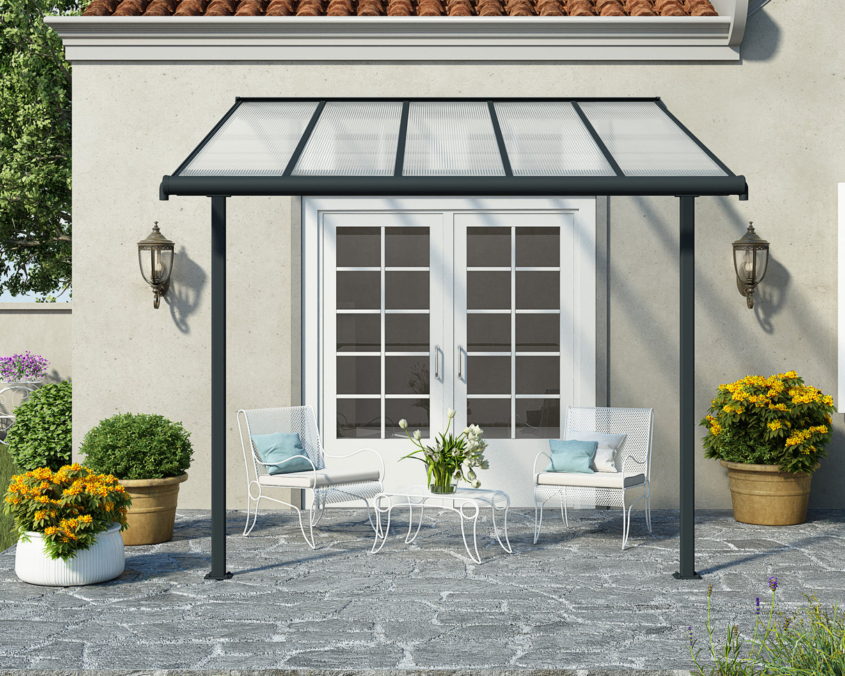 Sierra Patio Cover 3m x 3m - Grey Frame & Clear Polycarbonate