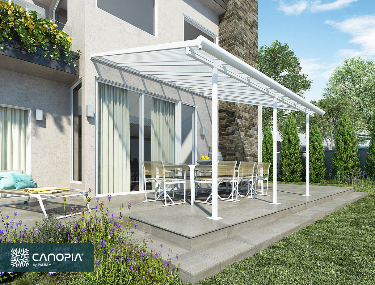 Sierra Patio Cover 3m x 4.3m - White Frame & Clear Polycarbonate
