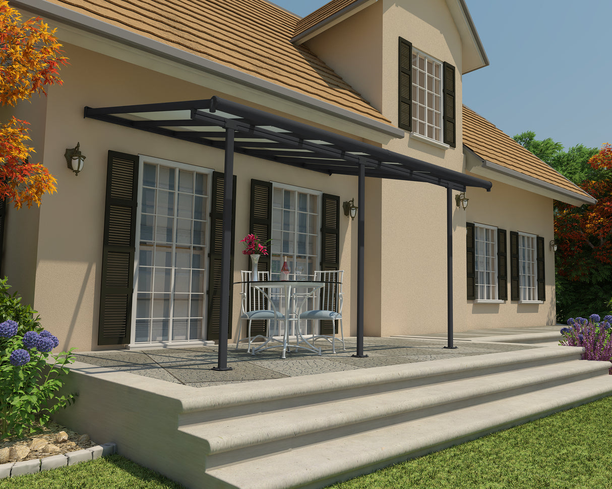 Sierra Patio Cover 3m x 4.3m - Grey Frame & Clear Polycarbonate