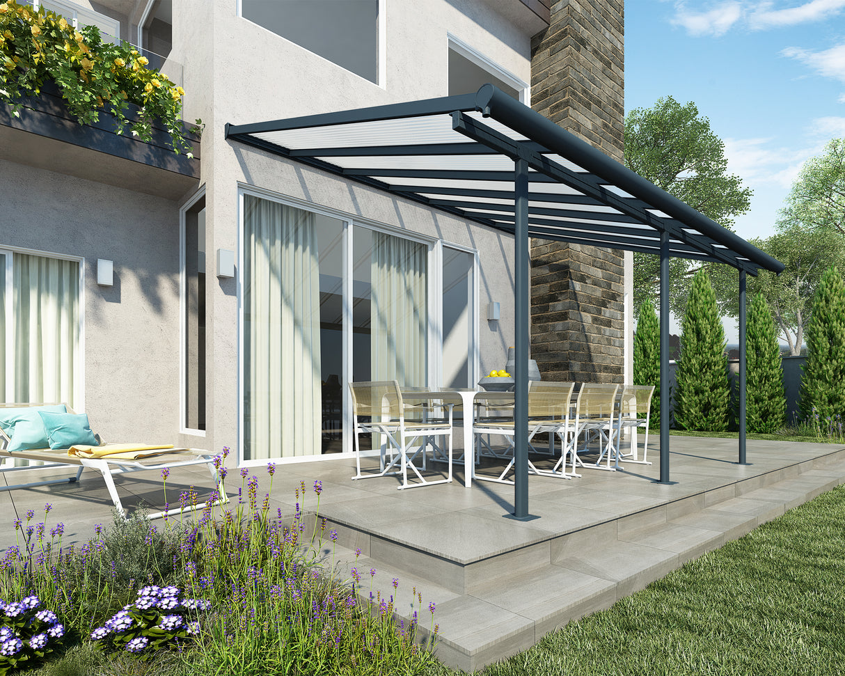 Sierra Patio Cover 3m x 4.3m - Grey Frame & Clear Polycarbonate