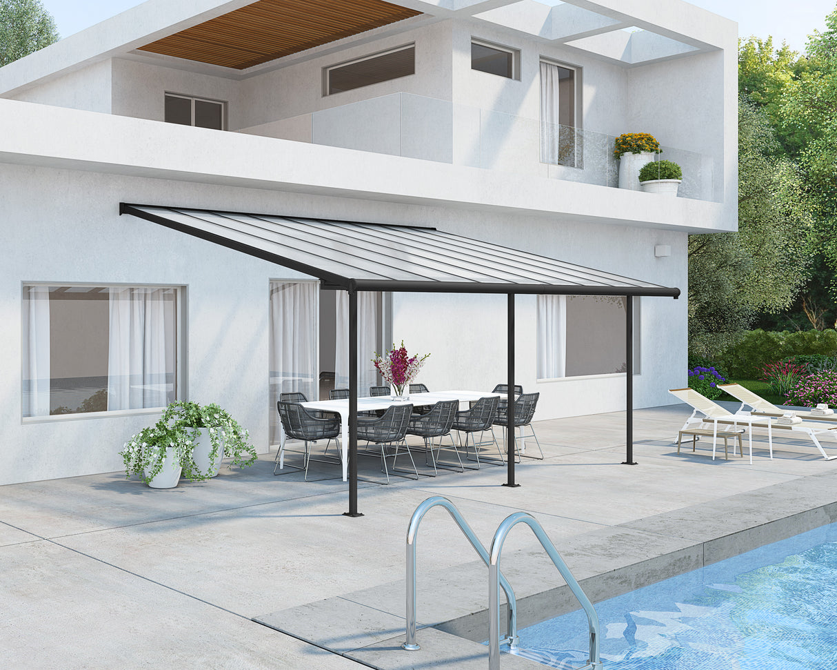 Sierra Patio Cover 3m x 5.6m - Grey Frame & Clear Polycarbonate