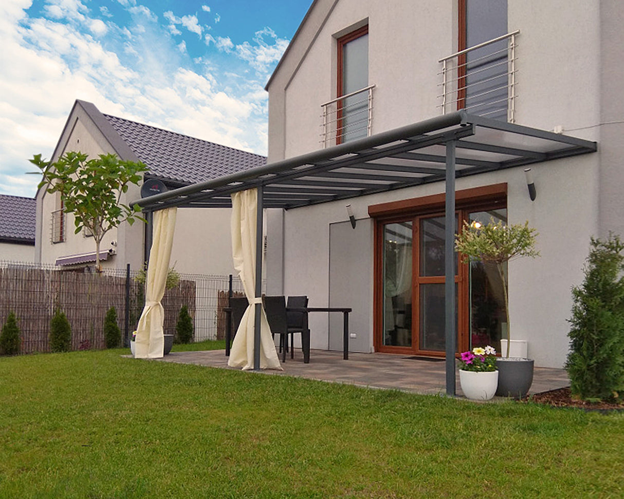 Sierra Patio Cover 3m x 5.6m - Grey Frame & Clear Polycarbonate